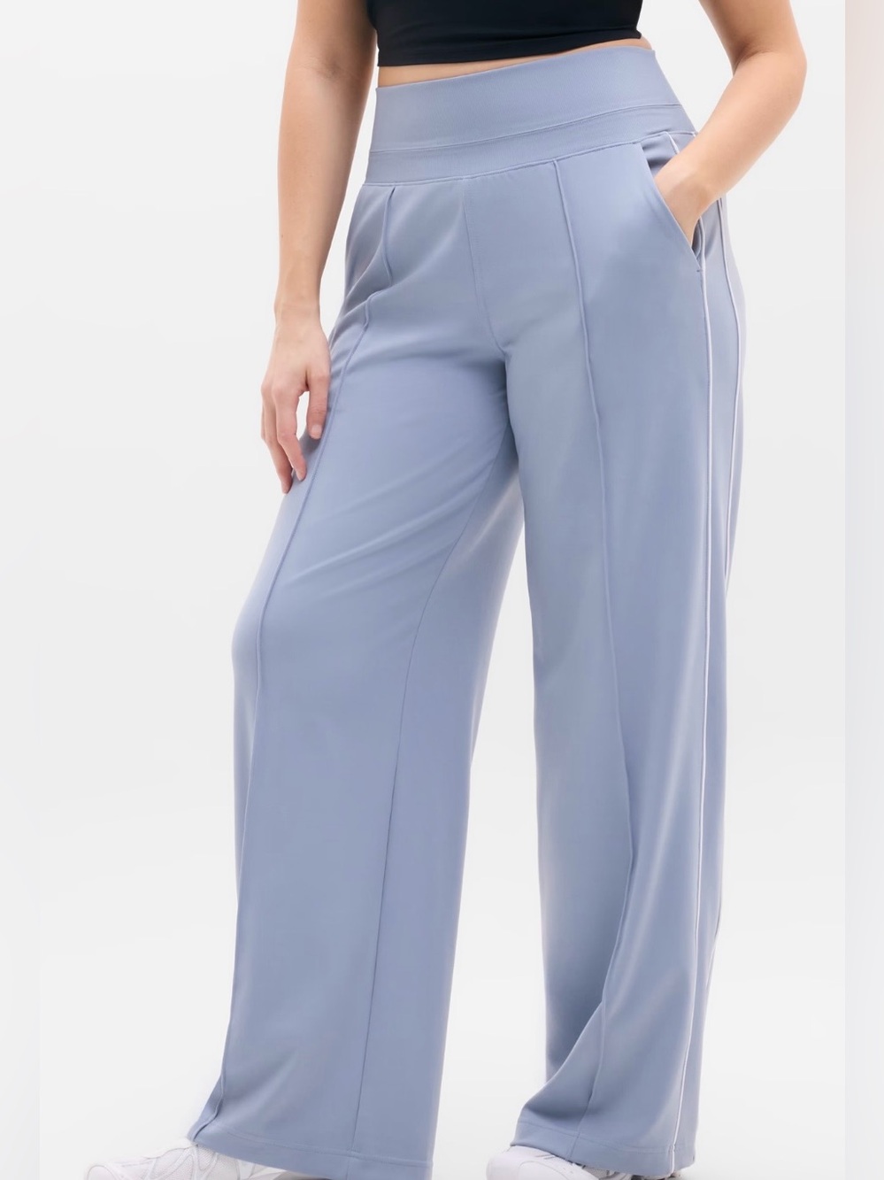 NWOT Women’s Plus Athleta Venice Track Stripe Wide Leg Pant Gray Purple 1X.